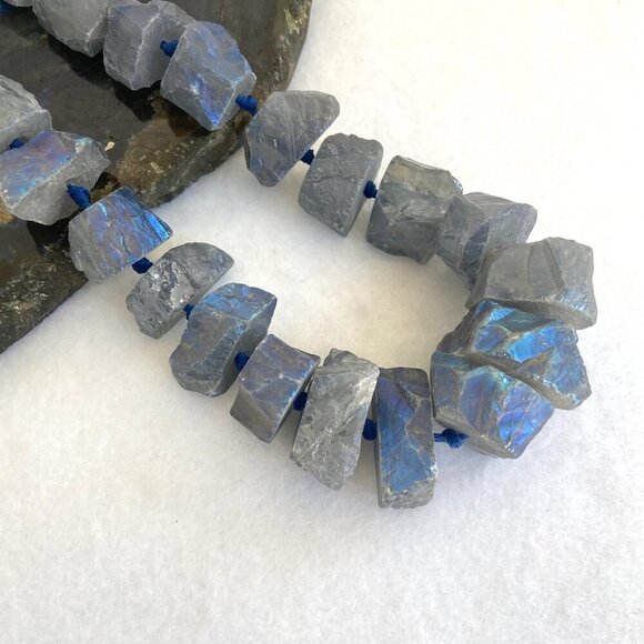 Sterling Silver 925 Chunky Knotted Titanium Coated Blue Quartz Necklace 18"-21" - Picture 5 of 16